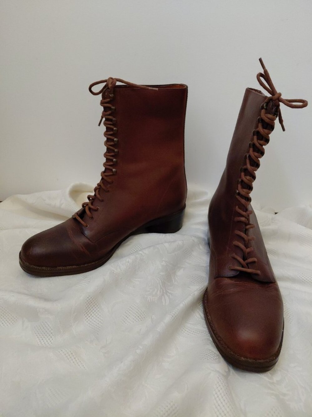 Vintage Nine West Brown Leather Lace Up Boots Edwardian Cottagecore 10